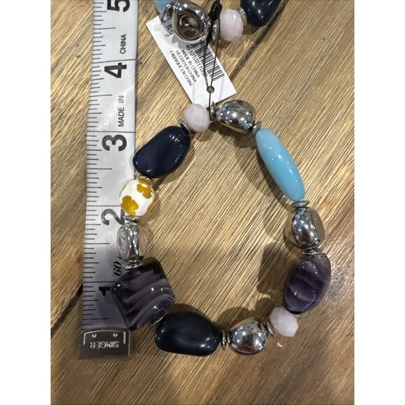 Chico's 2 PC Turquoise Blue Purple Silvertone Stretch Stackable Bracelet - NWT - Picture 15 of 16